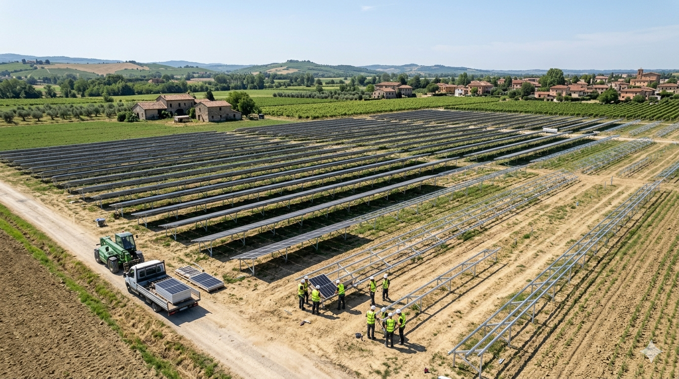 Installazione impianto fotovoltaico a terra su terreno agricolo industriale