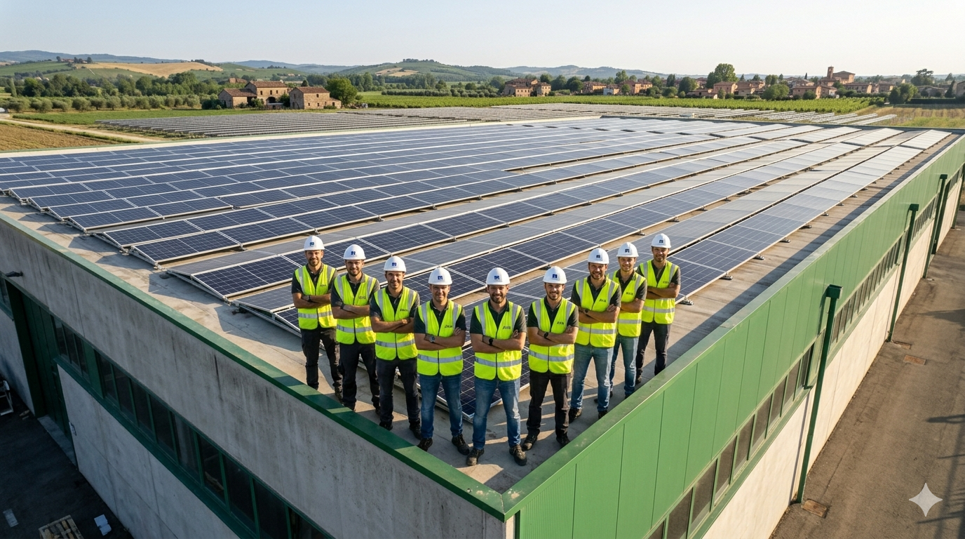 Installazione pannelli fotovoltaici su tetto capannone industriale